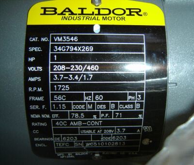 Baldor 1 hp 3 phase electric motor 1HP 3PHASE VM3546