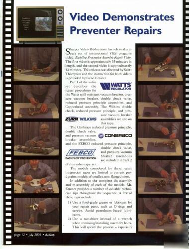 Backflow prevention device repair procedures dvd