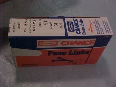 Hubbell chance fuse links type k 15 amps qt. 10 M15KA23