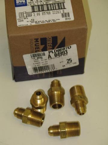 25 mueller half union connectors brass 3/8 fl x 1/2MPT