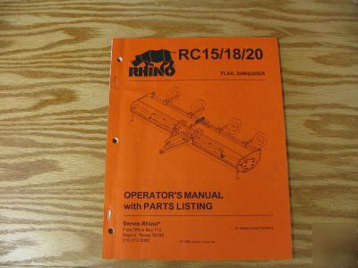 Rhino flail shredder operator manual with parts listing