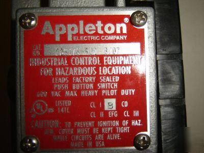 Appleton electric control switch for hazardous location
