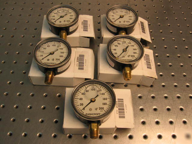 G34285 five ashcroft 2C664 oil filled gauges 0-200 psi