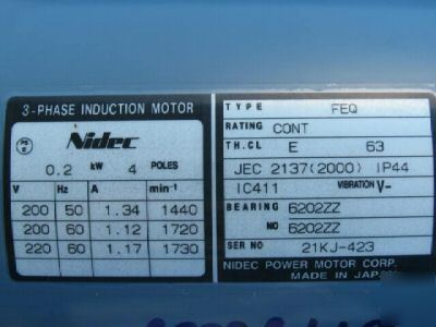 3 phase induction motor nidec jec 2137 IP44