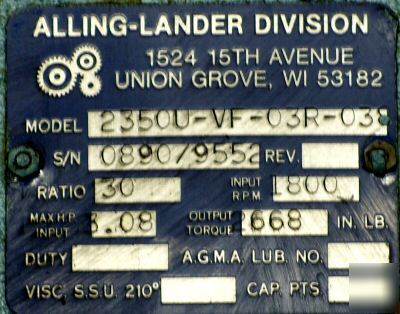 Alling-lander transmission 30: ratio speed/gear reducer