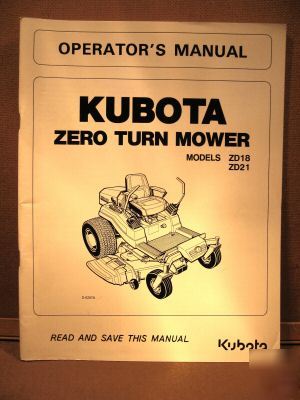 Kubota owners manual ZD18 ZD21 zero turn mower tractor