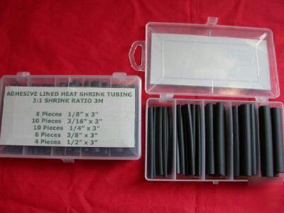 Adhesive lined 3:1 heat shrink tubing kit 5 sizes 1/4