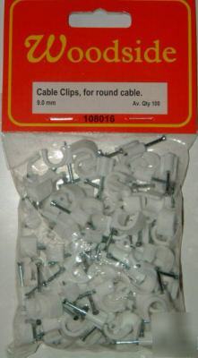 Cable clips, 9MM round cable. qty 100
