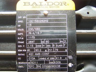 New baldor industrial motor, 15 h.p , 3 ph, 1175 rpm ~ ~
