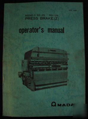 Amada model rg-25 thru rg-125 press brake operators man