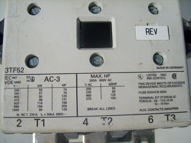 Siemens 3TF52 reversing contractor