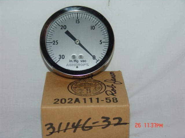 Ashcroft aisi 316 tube & socket gauge 0-30 in.hg vac