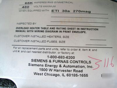 Siemens motor control feeder bucket 30A ED63A030