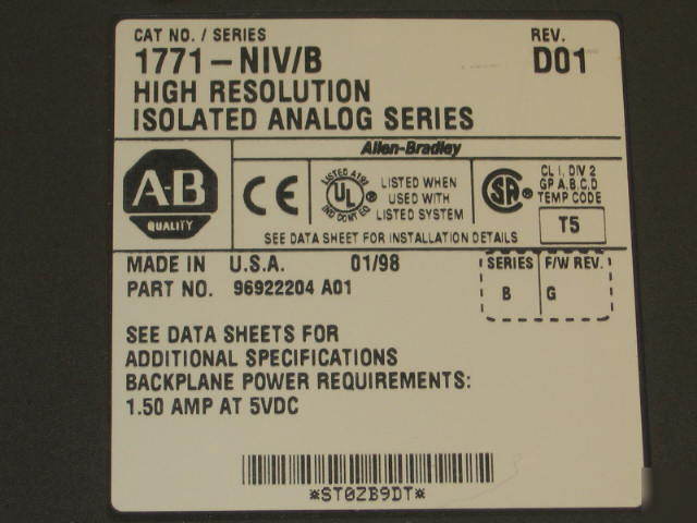 Ab allen-bradley 1771-niv/b analog module high res