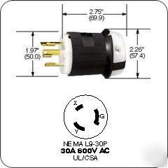 Hubbell HBL265130A 600V plug nema L9-30 male (10 units)