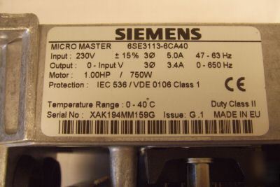 New siemens micromaster 6SE3113-6CA40 