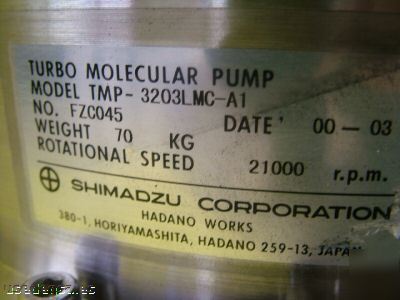 Shimadzu vacuum turbopump tmp-3203LMC-A1