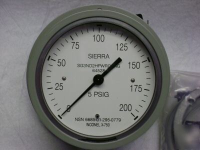 Sierra 0-200 psig white dial face pressure gauge SG3ND