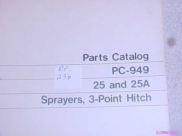 John deere 25 25A 3 point hitch sprayer parts catalog