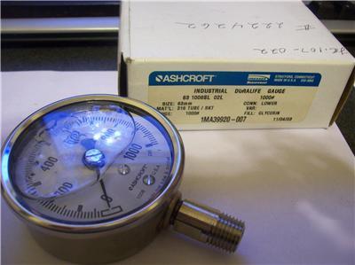 Ashcroft 1000 psi pressure gauge, glycerin filled, 