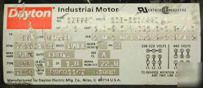 Dayton 1/2 hp motor 208-230/440 3 ph ac electric /