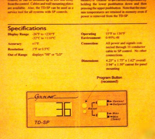 Goldline sp-322 two stage temperature control / tempdsp