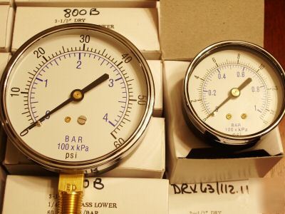 Lot of 10 dry pressure gauges 15 & 60 psi 3.5