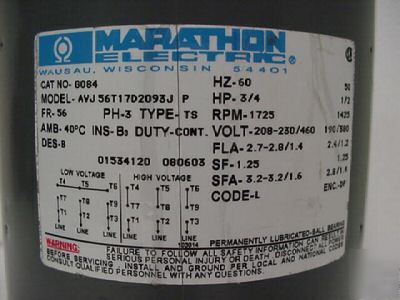 Marathon electric G084 AVJ56T17D2093JP motor 3/4 hp