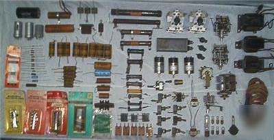 Misc electronics; resistors,condensers,dividohms,etc.