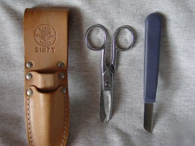 New klein leather pouch w/ clauss scissors and knife.