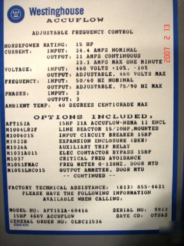 4 - westinghouse*15 h.p. adjustable frequency drives 