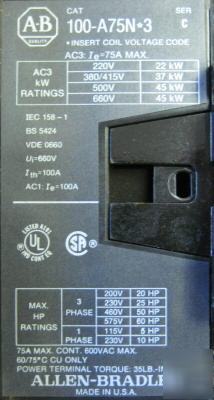 Allen bradley 104-A75ND3/100-A75N*3 reversing contactor