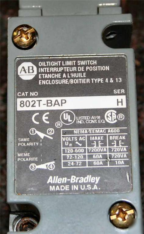 Allen bradley oiltight limit switch pushrod 802T-bap 