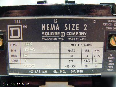 Square d nema 2 open type 8536 motor starter