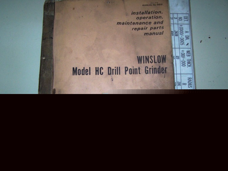 Winslow model hc drill point grinder owner parts manual