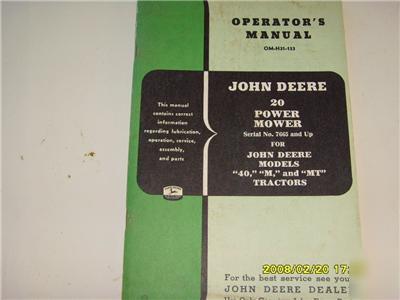 John deere operators manual 20 power mower 40 m mt 