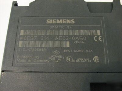 Siemens S7 CPU314 & memory card 6ES7-314-1AE03-0AB0