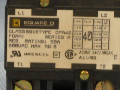 Square d definite purpose contactor 8910DPA42V09 5B111
