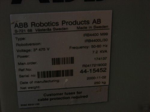 Abb irb 4400/L30 M99 6 axis cnc robot w/S4C controls