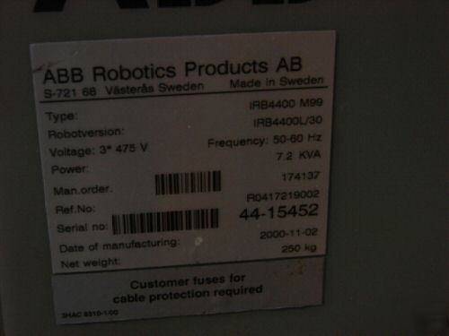Abb irb 4400/L30 M99 6 axis cnc robot w/S4C controls