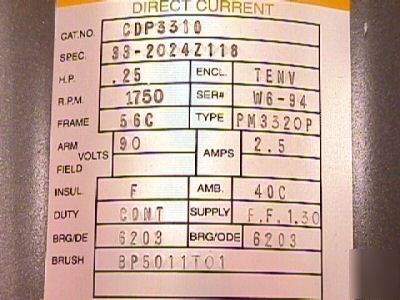 Baldor d.c. motor .25HP type PM3320P cat.# CDP3310