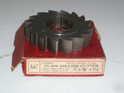 New nos union plain milling cutter 3 x 5/8 x 1-1/4 