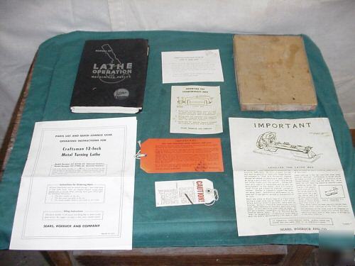 Original 1937 atlas lathe manual, parts list, & more