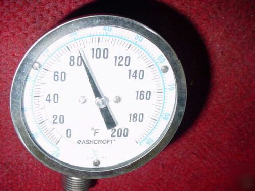 Ashcroft industrial thermometer / 0-200 degrees f / +c