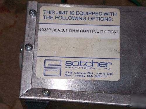Sotcher equipment 40327 30A,0.1 ohm continuity test