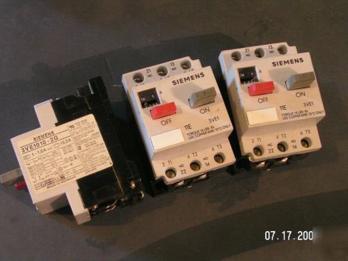 3 lot siemens motor starter 3VE1010-2G 1-1.6AMP 1NO 1NC