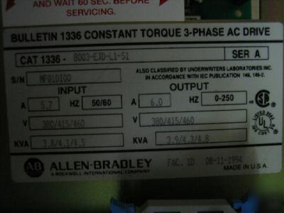 Ab allen bradley ac drive 1336-B003-ejd-L1-S1 3HP