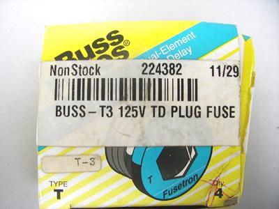 Bussmann time delay fuse plug t-3 T3 125V qty 3