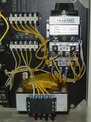 Peripheral power contro panel w/ agastat timer relay.