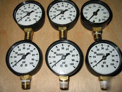 New lot of 6 pressure guages 0 - 100 psi